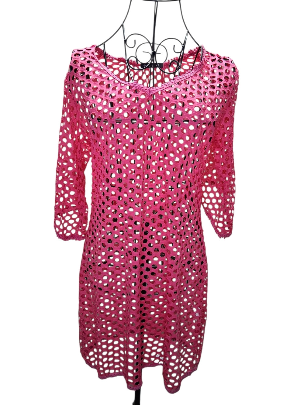 Adorn Neon Pink Beach Cover-Up - 3/4 Sleeve Mesh Beach Dress